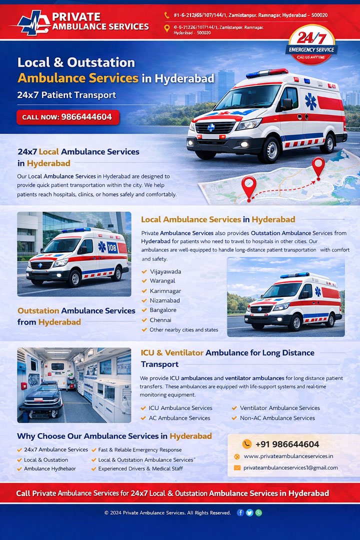 Local & Outstation Ambulance Services in Hyderabad | 24x7 Patient Transport